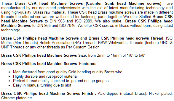 Brass Machine Screws